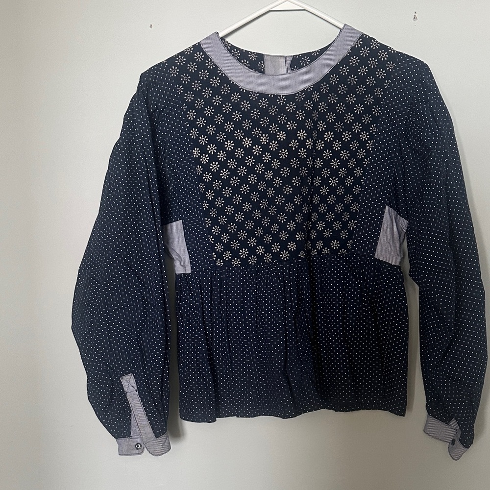 Elegant Navy Blue Floral Blouse